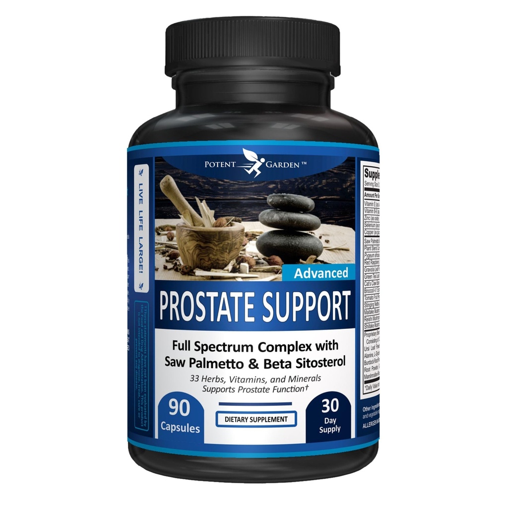 Poent Garden Prostate Υποστήριξη 33 Βότανα συμπεριλαμβανομένων Βήτα Σιτοστερόλη, Pygeum και Πριόνι Palmetto για τους άνδρες Συμπληρώματα Υγείας Prostate για τους άνδρες, 90 Caps
