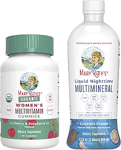 MaryRuth's Multivitamin Gummies for Women (Cherry & Raspberry) & Liquid Nighttime Multimineral Coconut (32oz) 