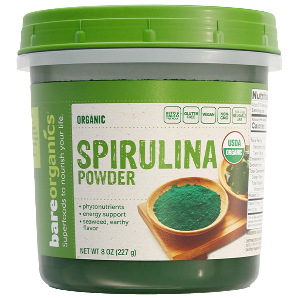 BareOrganics SPIRULINA Powder (Raw - Organic), 8 ounce (pack of 1)