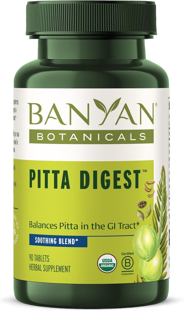 Banyan Botanicals Pitta Digest – Organic Digestive Supplement – Καταπραϋντικό και χαλαρωτικό βοήθημα για να υποστηρίξει μια άνετη εμπειρία μετά το γεύμα* – 90 δισκία – Μη ΓΤΟ Βιώσιμα πηγάζει Vegan