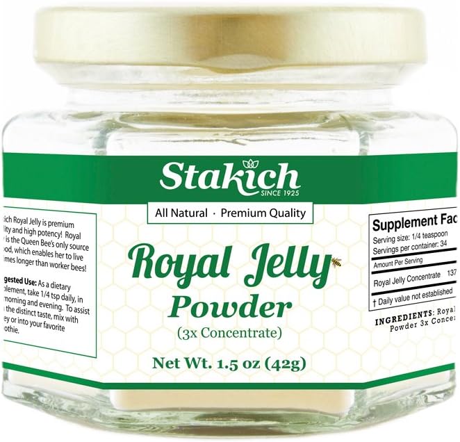 Stakich Royal Jelly Powder - 1,5 ουγγιά - 3X συμπυκνωμένο - Αποξηραμένο, καθαρό, φυσικό