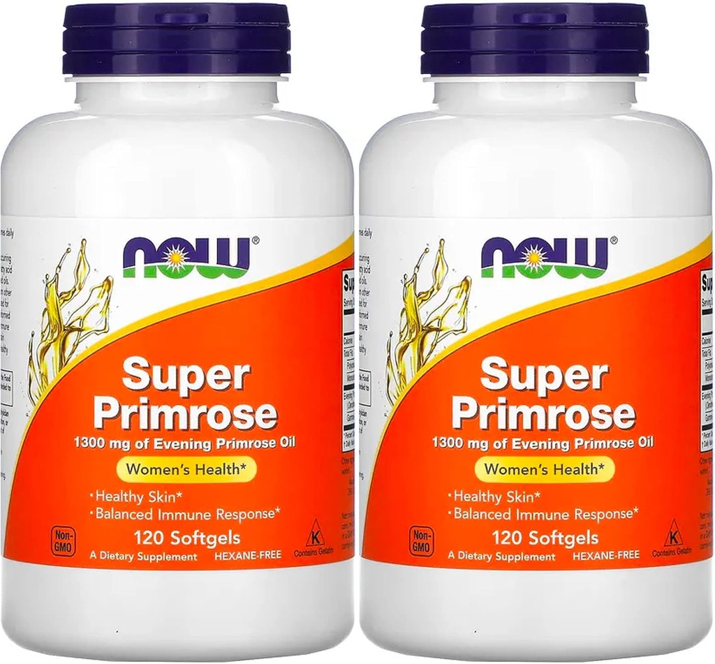 Now Foods Super Primrose 1300mg, 120 gels (Pack of 2)