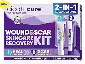 Κιτ αποκατάστασης δέρματος Cicatricure: Προηγμένη Gel Scar & Open Wound Care Antibiotic Ointment, Μειώνει Stretch Marks, Χειρουργικά & Acne Scars, Treats Cuts & Burns, 1 oz Κάθε - για Ενήλικες & Παιδιά