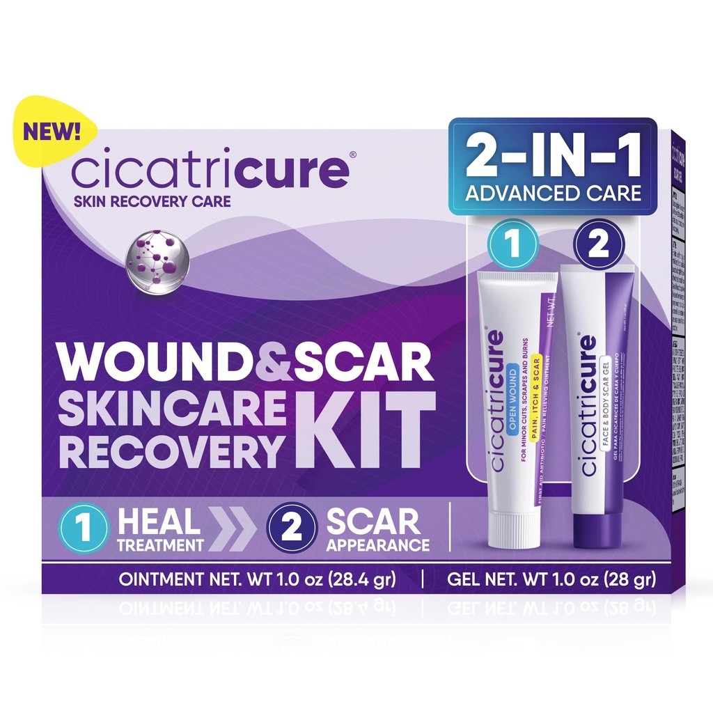 Cicatricure Skin Recovery Kit, Wound & Scar Care, 1 oz Each | Open Wound Care Antibiotic Ointment for Minor Cuts & Burns and Scar Gel for Stretch Marks, Surgical & Acne Scars