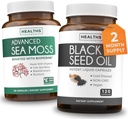 Black Seed Oil & Irish Sea Moss (2-Month Supply) - Wellness Duo Bundle Black Seed Oil (120 κάψουλες) Ψυχρό-Pressed Nigella Sativa & Irish Sea Moss (120 κάψουλες) με Bioperine και Bladderwrack