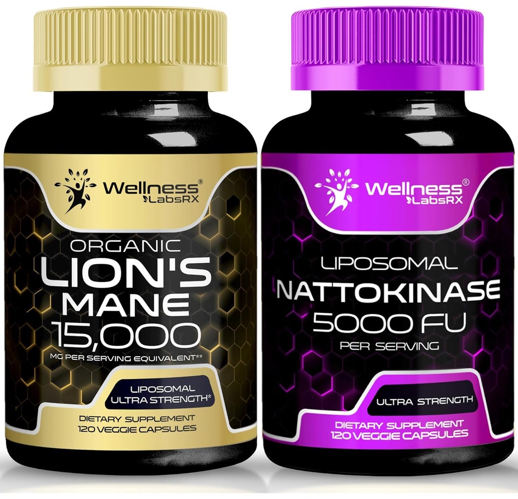WELNESS LABSRX Lions Mane συμπλήρωμα κάψουλες - 120 Count - κάψουλες Nattokinase