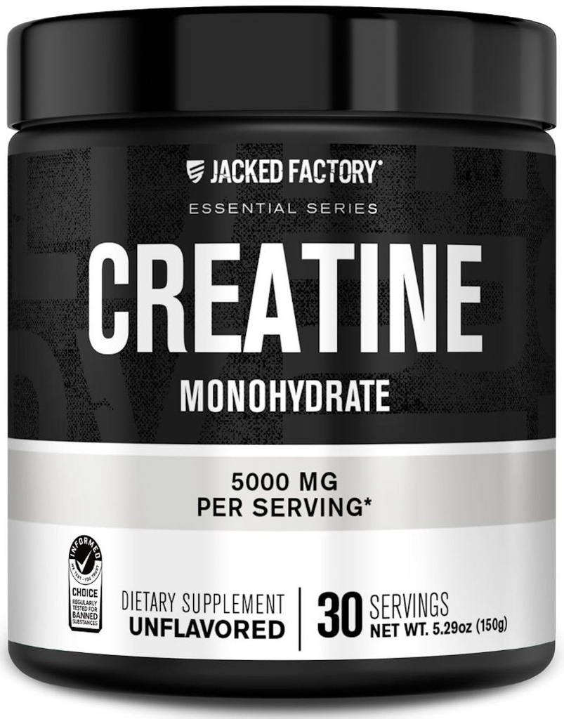 Jacked Factory Creatine Monohydrate Powder 150g - 5g Daily Creatine Supplement for Men and Women, Vegan-Friendly, Third-Party Tested - 30 Υπηρεσίες, Χωρίς άρωμα