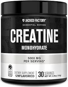 Jacked Factory Creatine Monohydrate Powder 150g - 5g Daily Creatine Supplement for Men and Women, Vegan-Friendly, Third-Party Tested - 30 Servings, Unflavored