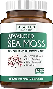 Organic Irish Sea Moss Capsules - Organic Sea Moss Capsules with Bladderwrack Burdock Root and Black Pepper Extract for Enhanced Absorption - Vegan Non-GMO & Made in The USA (3 Month Supply)