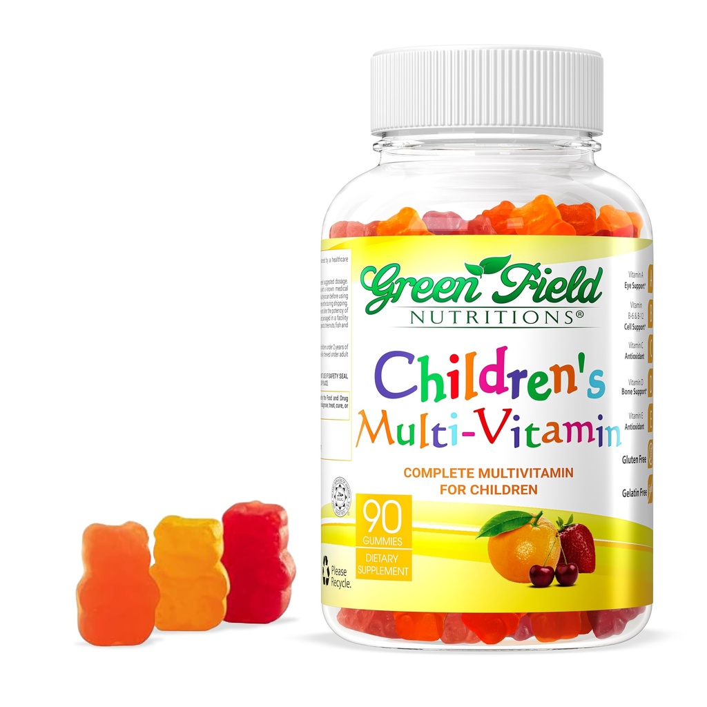 Greenfield Διατροφές Παιδιά Ζελατίνη Δωρεάν halal Multivitamin Gummies - Όλες οι βασικές halal Βιταμίνες A, Bs, C, D, Iodine, Ψευδάργυρος για Ανοσία, Μη-GMO, Παιδική halal Βιταμίνη Gummies (90 κόμης)