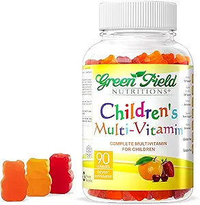 Greenfield Nutritions Kids Gelatin Free Halal Multivitamin Gummies - All Essential Halal Vitamins A, Bs, C, D, Iodine, Zinc for Immunity, Non-GMO, Children's Halal Vitamin Gummies (90 Count)