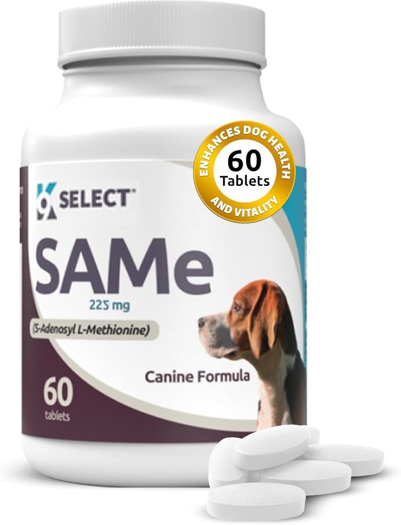 K9 Επιλέξτε SAM-e για σκύλους: 225mg, 60 δισκία Ενεργό συμπλήρωμα ήπατος S-Adenosyl-L-Μεθειονίνη - Γνωστική και κοινή διατροφή υγείας για μεσαίους και μεγάλους σκύλους - Ίδιο συμπλήρωμα διατροφής ήπατος σκύλου