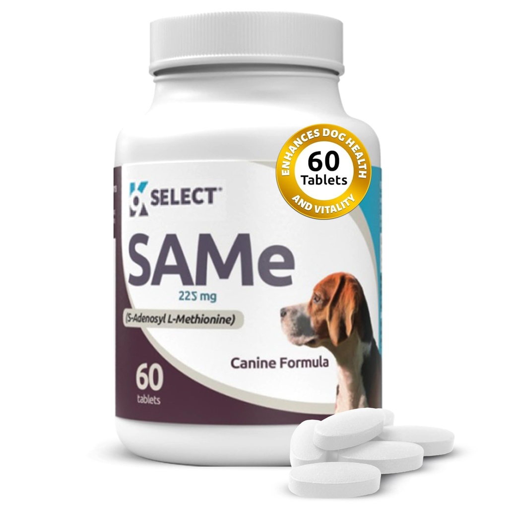 K9 Επιλέξτε SAM-e για σκύλους: 225mg, 60 δισκία Ενεργό συμπλήρωμα ήπατος S-Adenosyl-L-Μεθειονίνη - Γνωστική και κοινή διατροφή υγείας για μεσαίους και μεγάλους σκύλους - Ίδιο συμπλήρωμα διατροφής ήπατος σκύλου