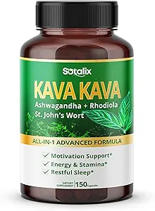 Συμπλήρωμα Sotalix Kava Kava με Ashwagandha Rhodiola St. John's Wort για Mood, Energy & Calming Support - USA Made & Tested (150 Count (Pack of 1))