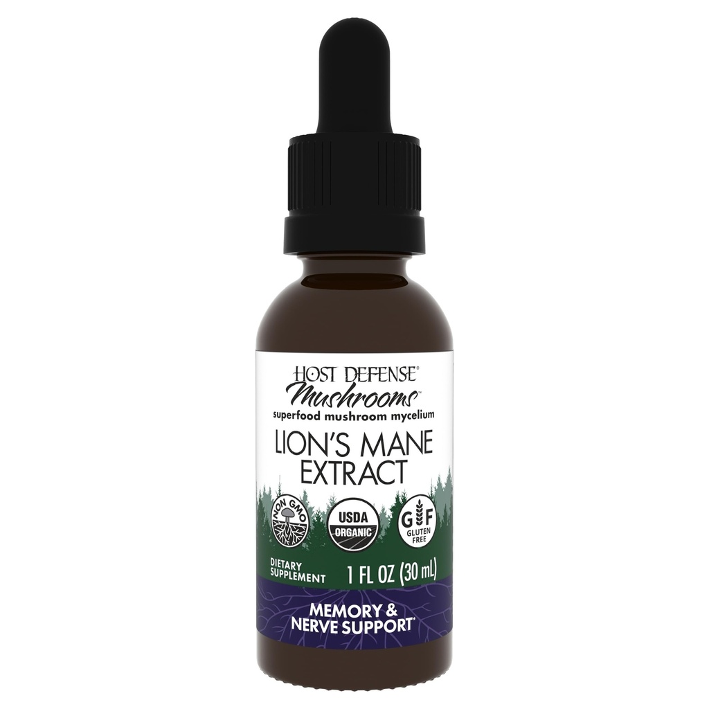Host Defense Mushrooms Lion's Mane Extract - Lion's Mane Liquid Supplement for Brain Health - Mushroom Support for Focus & Memory Function - Ανοσοποιητικό & Νευρικό Σύστημα Υποστήριξη - 1 fl oz (30 Servings)*