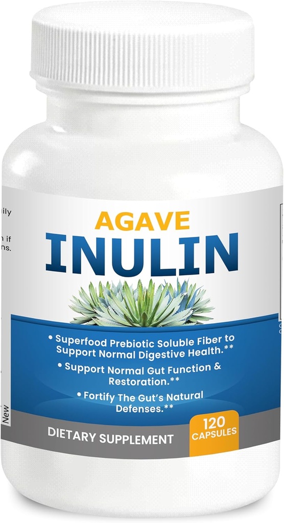 Agave Inulin Κάψουλες Πειθητική υποστήριξη Διαλυτή ινώδης προβιοτική ινουλίνη 120 Ct.