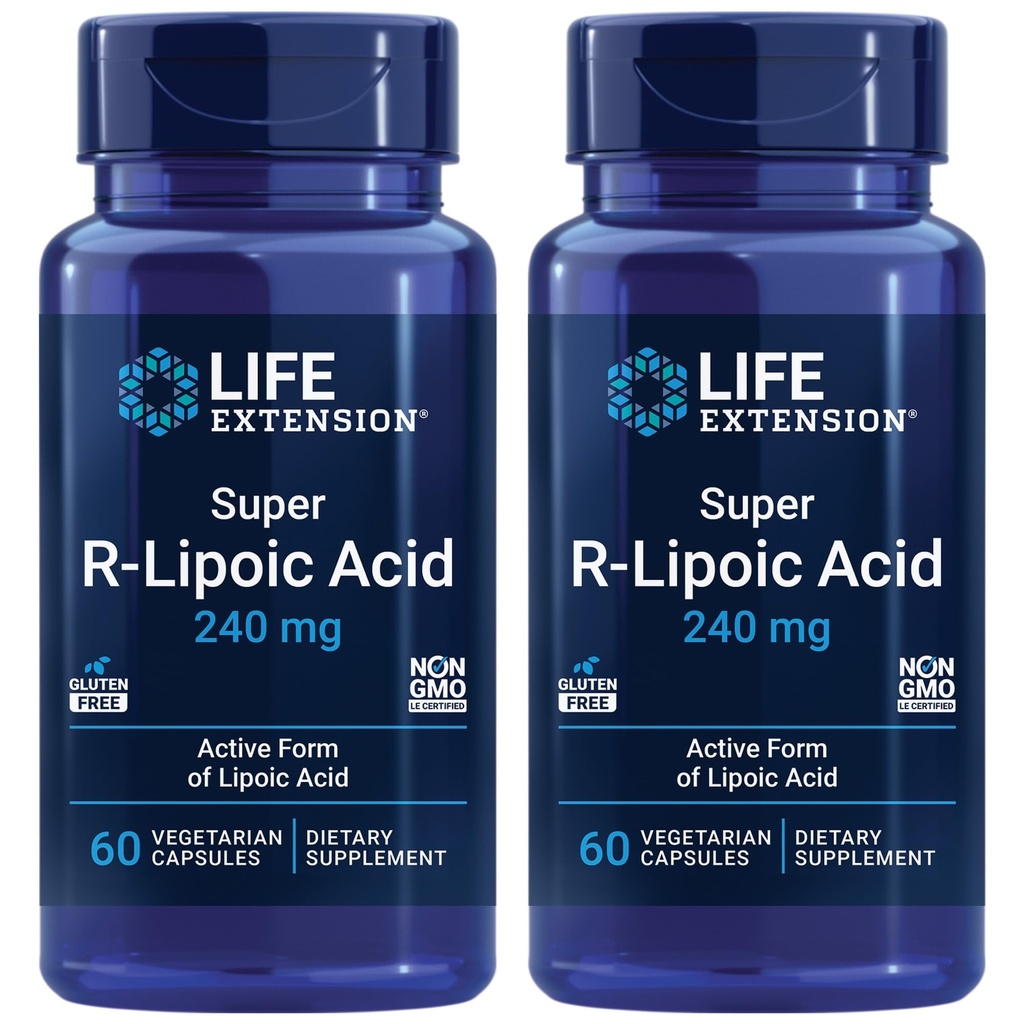 Επέκταση ζωής Super R-Lipoic Acid – Υγιής γήρανση, οξειδωτική άμυνα στρες – με 240 mg ενεργού R-Form R-Lipoic Acid – Χωρίς γλουτένη – Μη ΓΤΟ – Χορτοφαγικά – 60 κάψουλες (2 Συσκευασία)