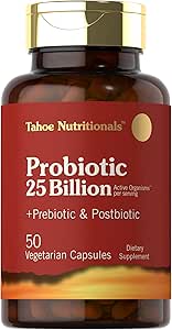 Tahoe Nutritionals Prebiotic, Probiotic & Postbiotic | 25 Billion CFU | 50 Powder Pills | Men and Women's Digestive Health | Vegetarian and Non-GMO Supplement