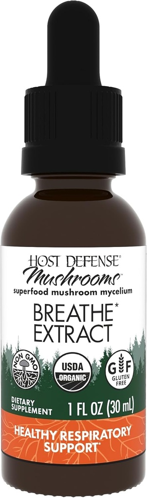 Host Defense Brease* Extract - Ανοσοποιητικό & Αναπνευστική υποστήριξη Mushroom Liquid Supplement - Βότανο Lung Health Supplement with Chaga, Reishi & Cordyceps - 1 fl oz (30 Services)*