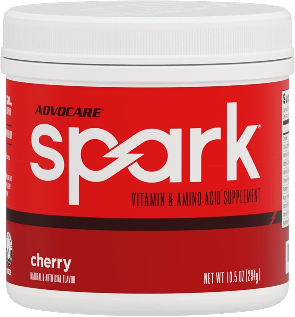 AdvoCare Spark - Energy Drink Mix - Συμπλήρωμα βιταμίνης & αμινοξέων - Υποστηρίζει την ενέργεια & εστίαση - Φορητή ανοσοποιητική υποστήριξη - Χωρίς ζάχαρη - Cherry, (10,5 oz)