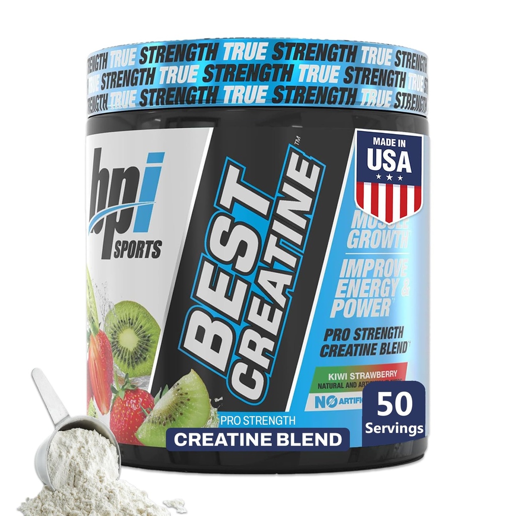 BPI Sports Best Creatine - Creatine Monohydrate Σκόνη για άνδρες & γυναίκες, Αλάτι Ιμαλαΐων - Δύναμη, Αντλία, Αντοχή, μυϊκή ανάπτυξη, Μυϊκός Ορισμός, Όχι Bloat - Kiwi Φράουλα - 50 Σερβίρει - 9,07 Oz