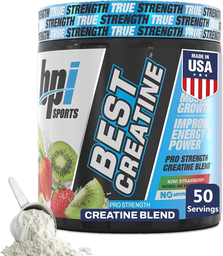BPI Sports Best Creatine - Creatine Monohydrate Σκόνη για άνδρες & γυναίκες, Αλάτι Ιμαλαΐων - Δύναμη, Αντλία, Αντοχή, μυϊκή ανάπτυξη, Μυϊκός Ορισμός, Όχι Bloat - Kiwi Φράουλα - 50 Σερβίρει - 9,07 Oz