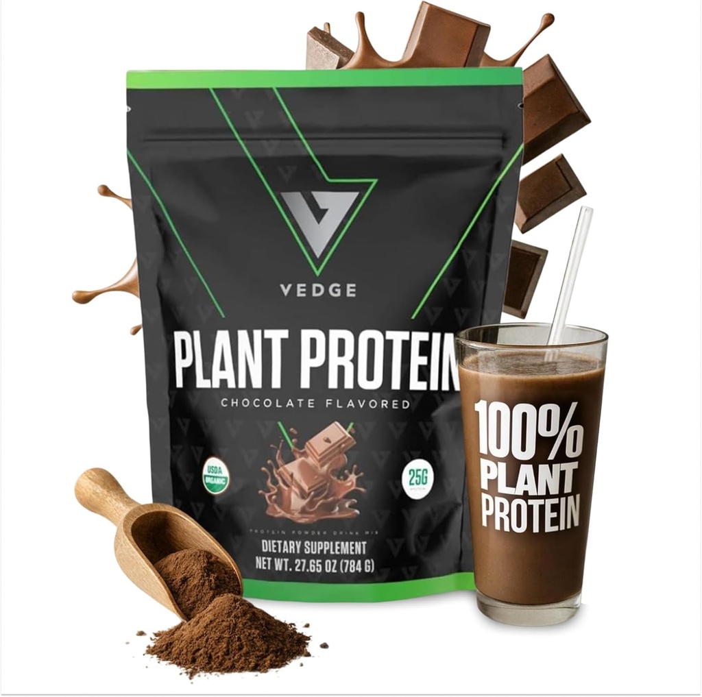 vedge Vegan Protein Powder - Φυτική Πρωτεϊνη Σκόνη με Pea, Κολοκύθα & Ηλίανθος - USDA Organic, Αμινοξέα, Γαλακτοκομικά, Χωρίς Γλουτένη, Χωρίς Σόγια, Κέτο, Μη ΓΤΟ, Ομαλή Υφή - Σοκολάτα - 20 Σερβιέτες