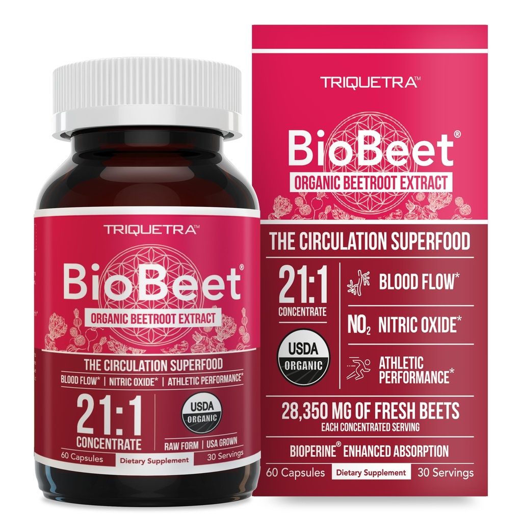BioBet® Max Strength Beet Root Capsules - 21:1 Συμπυκνωμένο, Κάθε Σερβίρισμα προέρχεται από 28,350 mg Βιολογικό Beetroot - Ενίσχυση απορρόφησης με BioPerine® Black Pepper Extract (60 Κάψουλες)