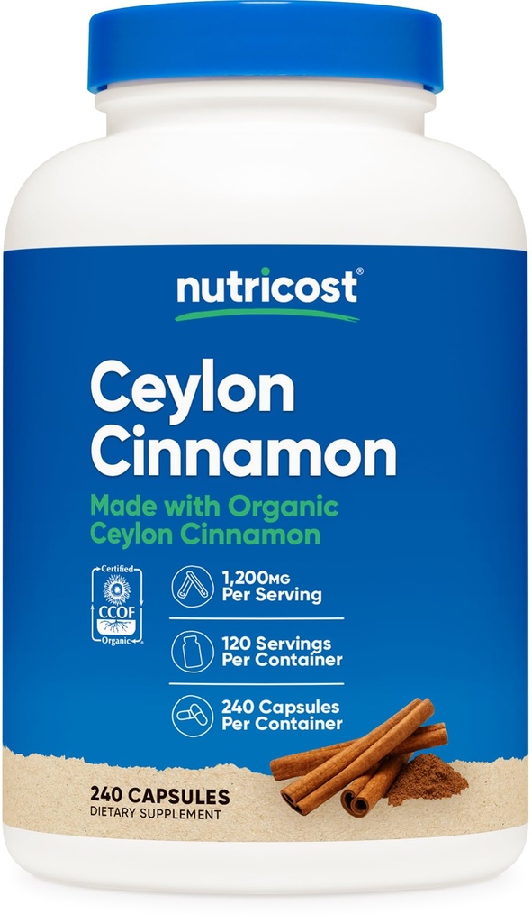 Κάψουλες κανέλας με Nutricost (240 Κάψουλες) 1200mg ανά σερβιρίσματος - Χωρίς γλουτένη