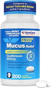 GenCare - Mucus Relief Guaifenesin 600mg (200 δισκία) Mucus Relief Reventorant for Confusion & Cough - Extended Release Tablets for Inmmediat & Lasting Relief