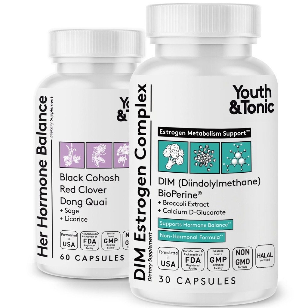 Youth & Tonic DIM Supplement for Women – Estrogen Metabolism & Hormonal Support – Menopause, Perimenopause & Premenopausal Bundle, 90 Capsules