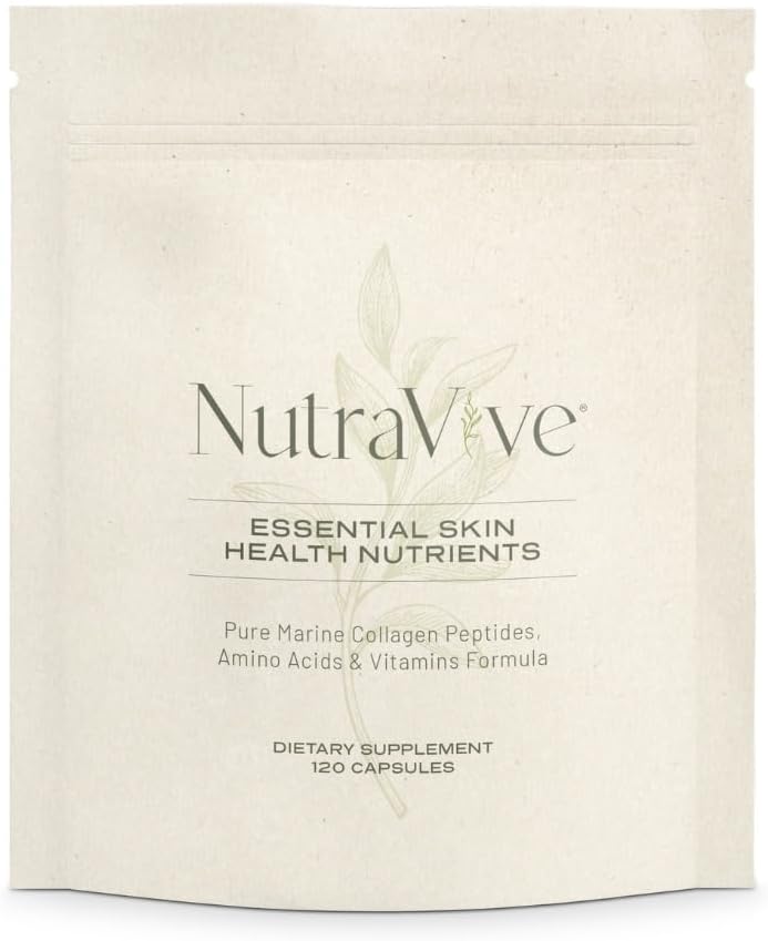 NutraVive Essential Skin Health Nutrients – Hydrolyzed Morikol® Marine Collagen Peptides, Amino Acids & Vitamins - Προώθηση της εταιρείας, μείωση των ρυτίδων & ενίσχυση της ελαστικότητας του δέρματος - 120 κάψουλες