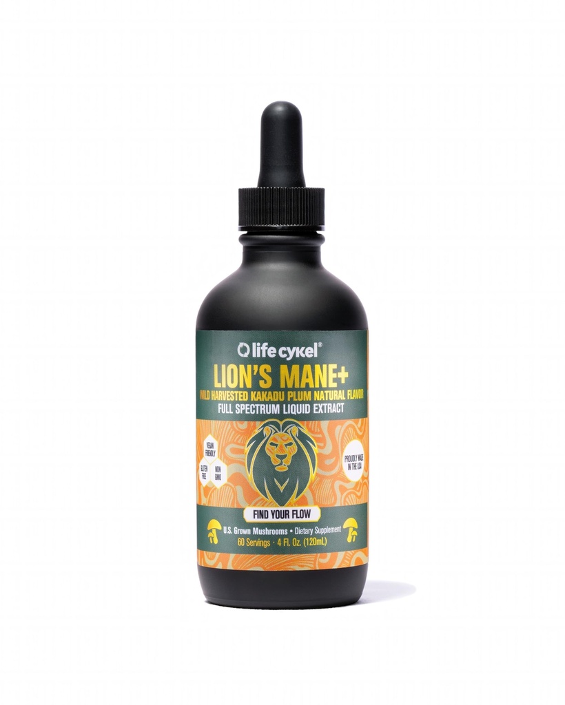 Life Cykel - Mane Mushroom Extract με Kakadu Plum - Brain Booster Nootropic για Μνήμη, Εστίαση & REM Ύπνος - Μη-GMO, Βιολογικός Βαφή Μανιταριών - 4 Fl Oz (60 Υπηρεσίες)