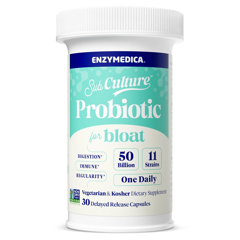 Enzymedica SubCulture Probiotics for Gas & Bloating, 50 δισεκατομμύρια CFU, Υποστηρίζει την Ανοσοποιητική & Πειθαρχική Υγεία, την Κανονικότητα & την Εντερική Χλωρίδα, 30 Count