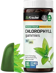 BIO KRAUTER Chlorophyll Gummies - 90 Chews - Chlorophyll Supplements - Natural Skin & Detox Support - Vegan, Pectin Based, Non-GMOs Chews