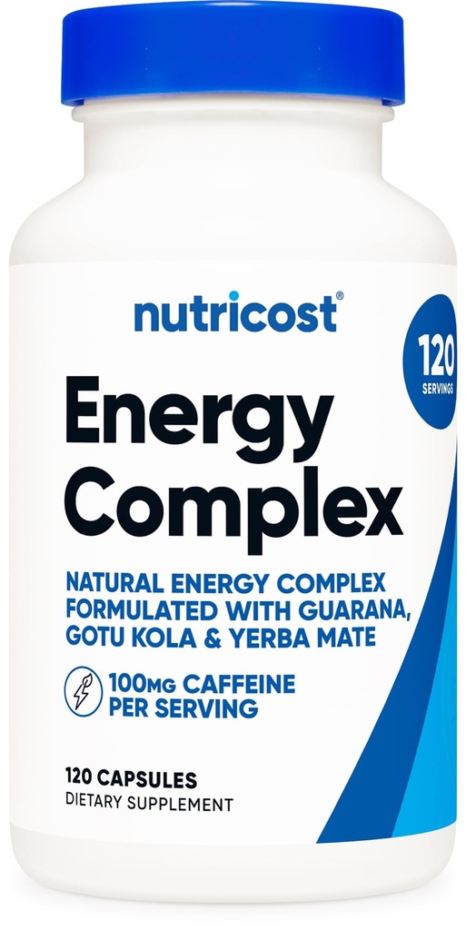 Nutricost Συγκρότημα χάπια φυσικής ενέργειας 120 κάψουλες, 100mg καφεΐνη - Χωρίς γλουτένη - μη ΓΤΟ