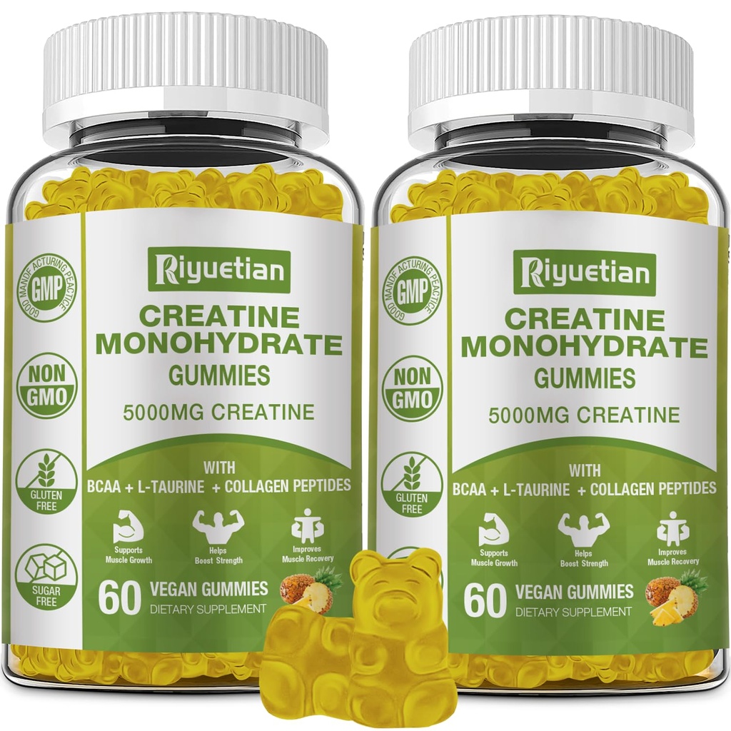 Creatine Monohydrate Gummies, Creatine for Men & Women, Chewable Creatine for Enhancing Focus and Endurance, 5g per Serving, Sugar-Free, 120 Count