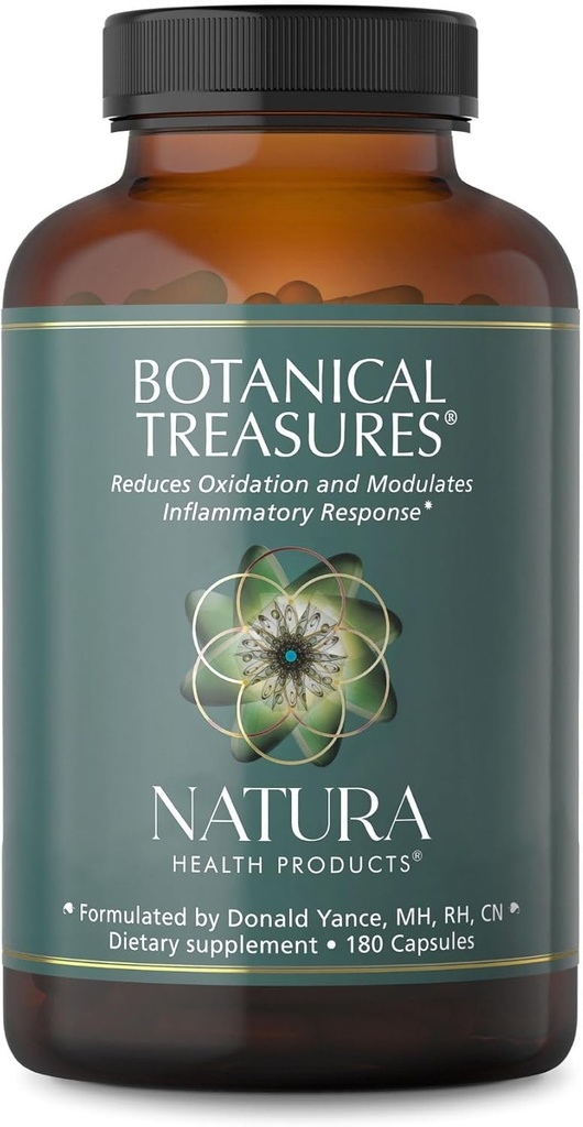 Natura Health Products Botanical Treasures Supplement - Supports Broad-Spectrum Antioxidant Activity- με κουρκουμά, Τζίντζερ, Πράσινο Τσάι, Μαύρο Πιπέρι, Trans-Resveratrol, Μαύρο Κύμινο (180 κάψουλες)