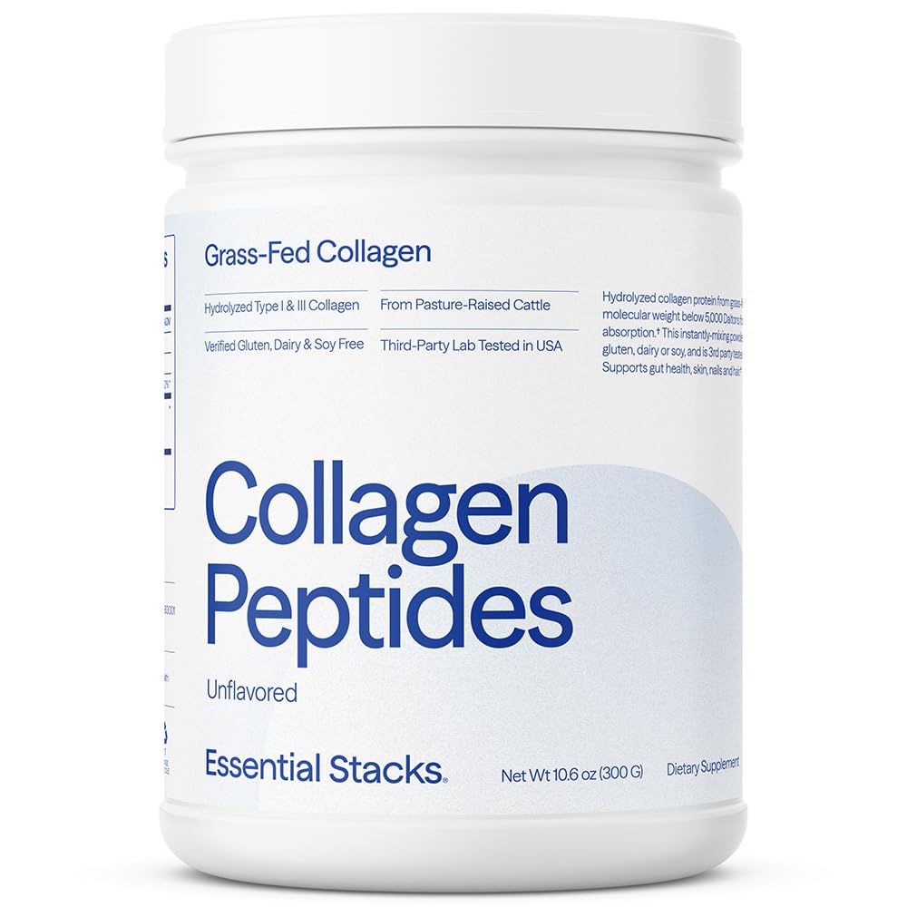 Essential Stacks Collagen Peptides Powder (από Grass Fed American Cattle) - Γλουτένη, Γαλακτοκομικά & Χωρίς Σόγια - Συμπλήρωμα Υδρολυμένου Κολλαγόνου (10,6 oz)