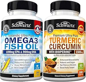 Triple Strength Omega 3 Fish Oil Softgels (2 Μήνας Προμήθεια) Plus Κουρκουμίνη κουρκουμίνη με εκχύλισμα μαύρου πιπεριού 1500mg Complex (2 Μήνες Προμήθεια)