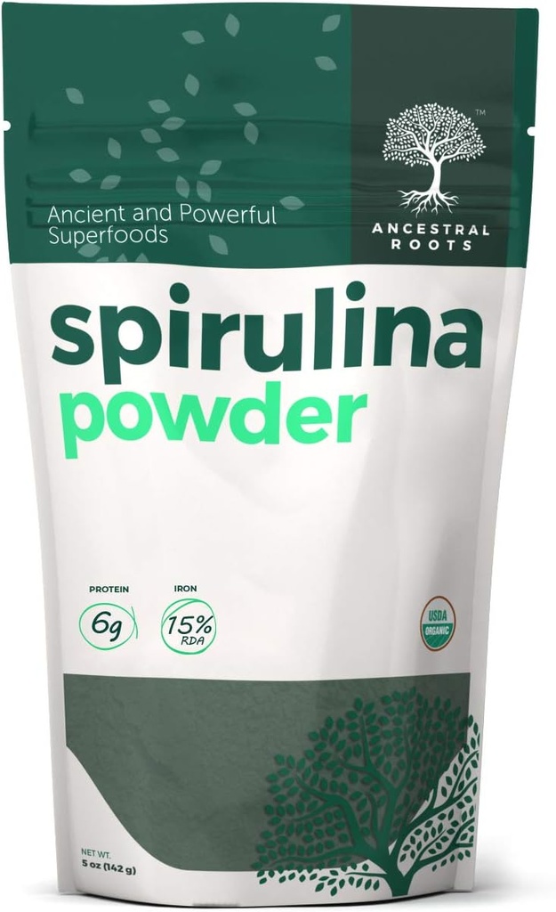 Προγονικές ρίζες - Βιολογική σκόνη Spirulina (5 oz) USDA Certified Vegan Spirulina Powder I 100% Pure Superfood για Βέλτιστη Υγεία & Ανοσολογική Υποστήριξη.