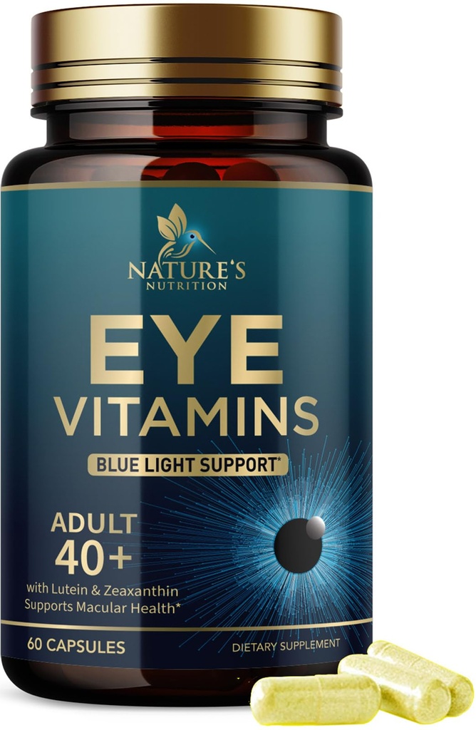 Συμπλήρωμα οφθαλμικών βιταμινών - Advanced Eye Care Vitamin with Lutein, Zinc, Vitamins C, E, Zeaxanthin & Minerals - Vision Multivitamin for Macular Health & Dry Eyes, Vegan, Εμφιαλωμένο στις ΗΠΑ - 60 Κάψουλες