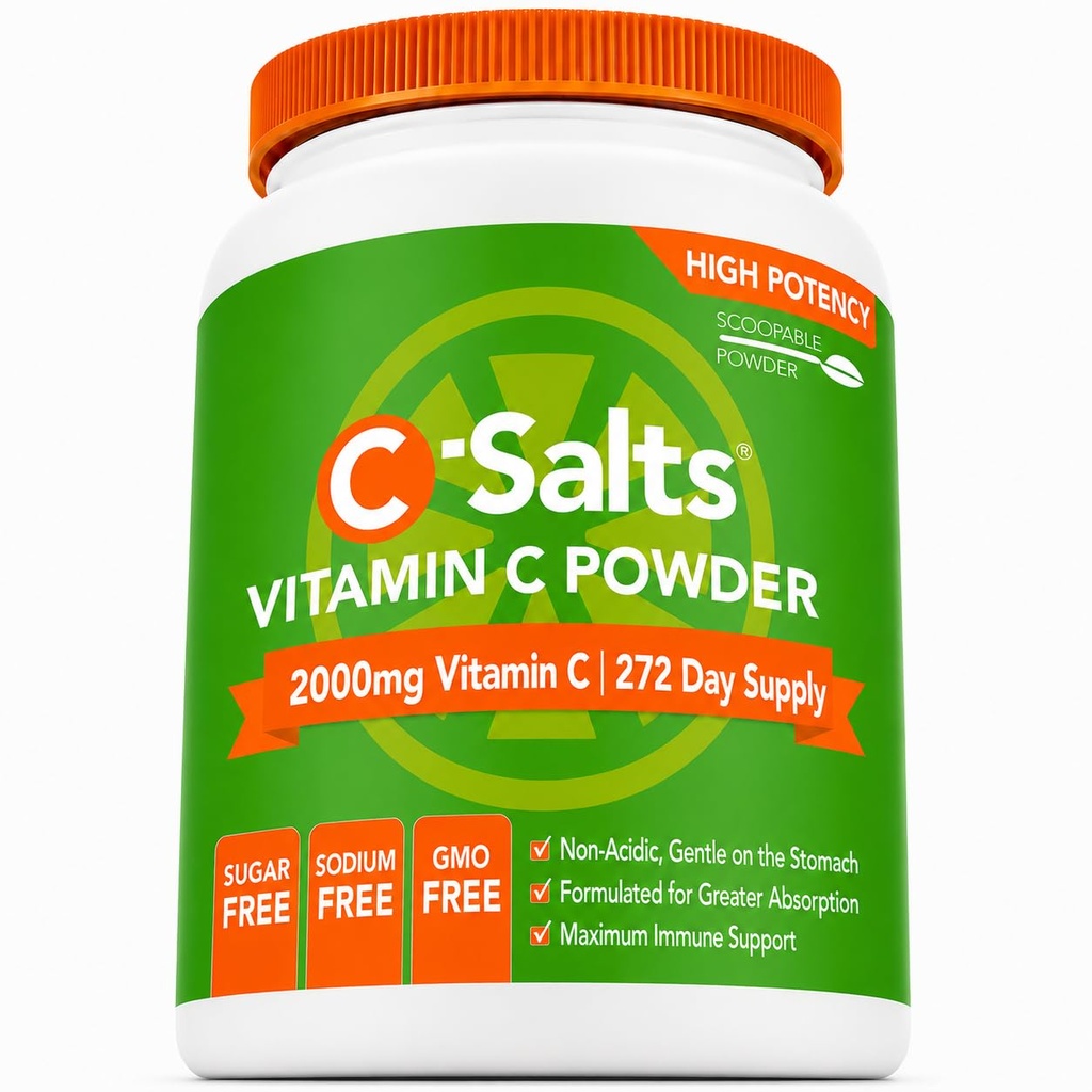 C-Salts Vitamin C Powder Supplement - 100% Pure Υψηλής Δόσης Ρυθμιζόμενη Βιταμίνη C Σκόνη για Ανοσολογική Υποστήριξη - Οργανική, Χωρίς Ζάχαρη, Vegan, Μη-GMO, Στομάχι-Φιλικά, Original 26 oz