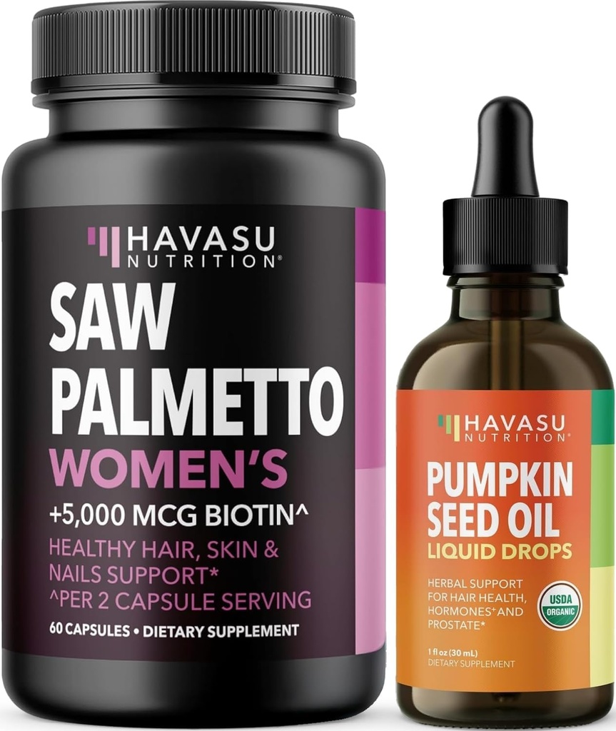 HAVASU NUTRITION USDA Organic Pumpkin Seed Oil Drops (60 Servings) & Saw Palmetto για γυναίκες Hair Complex (30 Services)