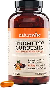 NatureWise Turmeric Curcumin 500mg με Black Pepper Softgels - Επιπλέον δύναμη, ενισχυμένη απορρόφηση - 95% Curcuminoids & BioPerine for Immune Support - Χωρίς γλουτένη, Μη ΓΤΟ - 180 Count[6-Month Supply]
