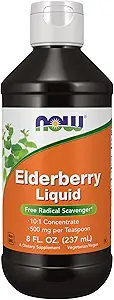 NOW Συμπληρώματα διατροφής, Elderberry Liquid 500 mg, 10:1 Συμπυκνωμένο, Free Radical Scavenger*, 8- Ounce