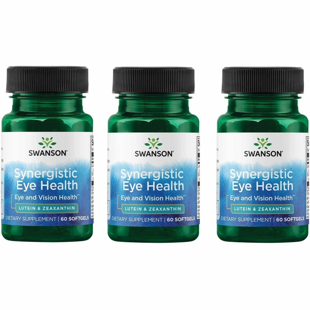 Swanson Lutein & Zeaxanthin Synergistic Eye Health Vision Retina Macula Supplement (Συμπλήρωμα Lutein 20 mg & OmniXan Zeaxanthin 2 mg) 60 Softgels Sgels (3 Pack)