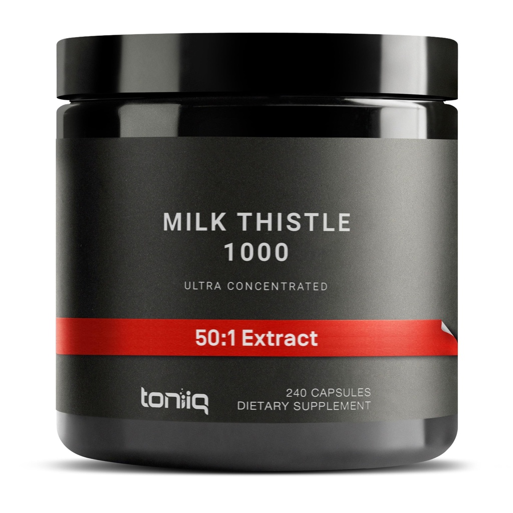 Thittle γάλακτος Toniiq - Ultra High Potency 50:1 Extract with 80% Silymarin - Εξαιρετικά συμπυκνωμένο - Third-Party Lab Tested - 240 Κάψουλες