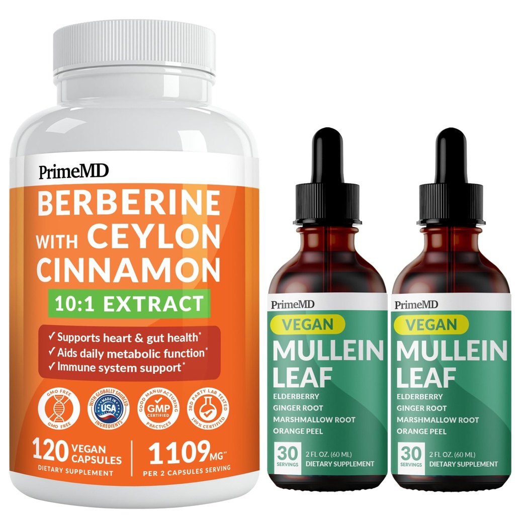 21-σε-1 Berberine συμπλήρωμα με Ceylon Cinnamon Chromium, Bitter Melon και Πράσινο εκχύλισμα τσαγιού (120 ct) & 5-σε-1 Mullein σταγόνες για τους πνεύμονες και αναπνευστική υγεία πνεύμονα & Bronchial υποστήριξη (60 εξυπηρετούν)