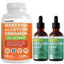 21-σε-1 Berberine συμπλήρωμα με Ceylon Cinnamon Chromium, Bitter Melon και Πράσινο εκχύλισμα τσαγιού (120 ct) & 5-σε-1 Mullein σταγόνες για τους πνεύμονες και αναπνευστική υγεία πνεύμονα & Bronchial υποστήριξη (60 εξυπηρετούν)